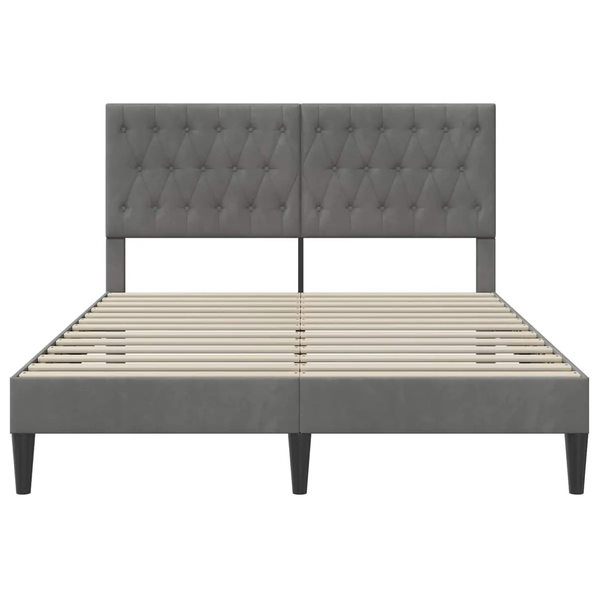 Bed Frame with Dark Grey Velvet Headboard Modern Bedroom Furniture Tapered Legs