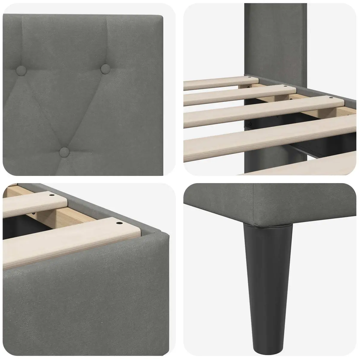 Bed Frame with Dark Grey Velvet Headboard Modern Bedroom Furniture Tapered Legs