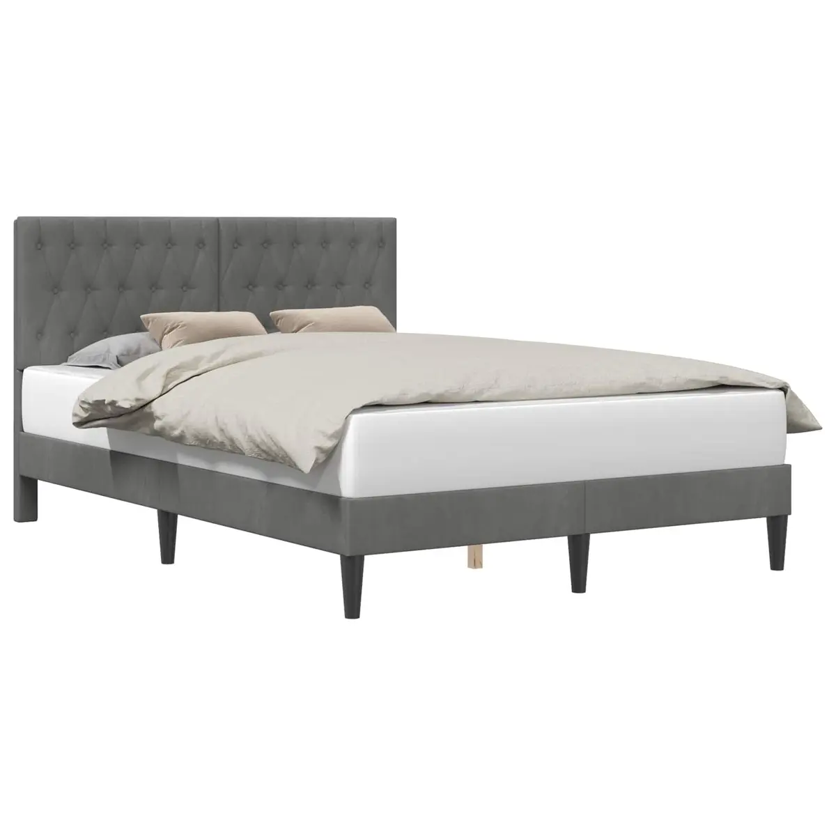 Dark Grey Velvet Bed Frame Modern Bedroom Furniture with Headboard Tapered Legs