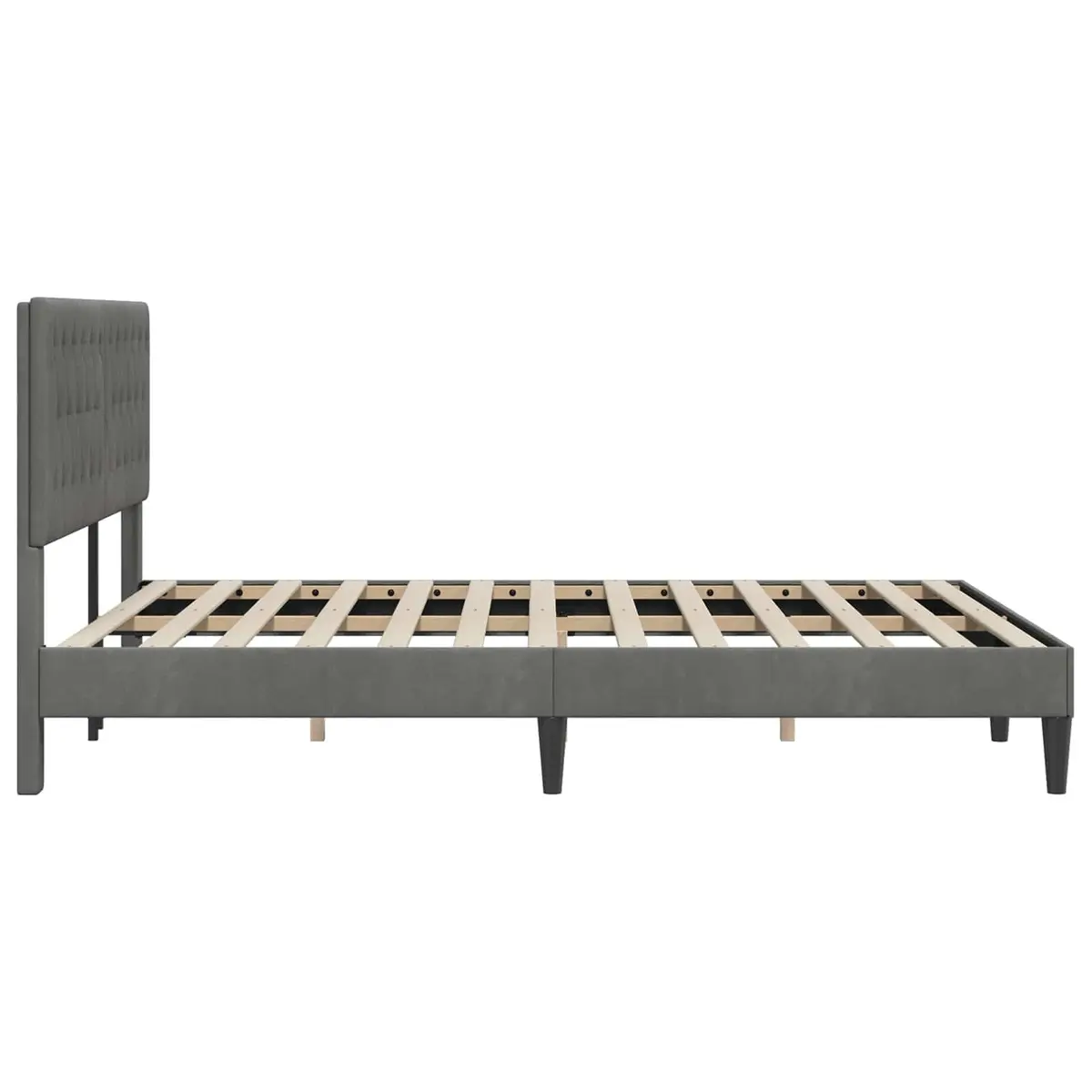 Dark Grey Velvet Bed Frame Modern Bedroom Furniture with Headboard Tapered Legs