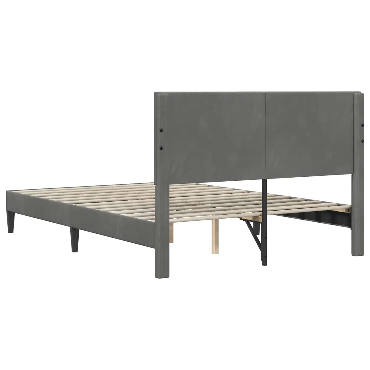 Dark Grey Velvet Bed Frame Modern Bedroom Furniture with Headboard Tapered Legs