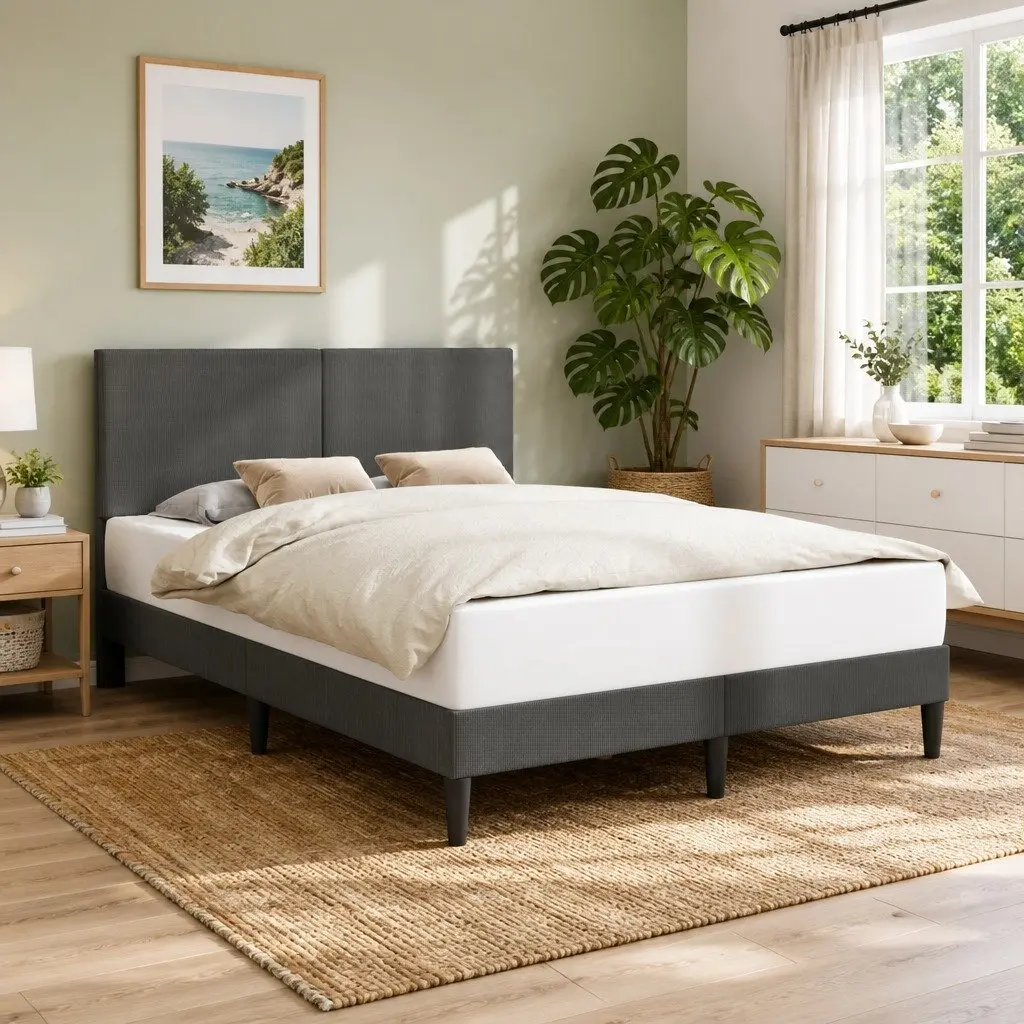 Dark Grey Bed Frame with Headboard