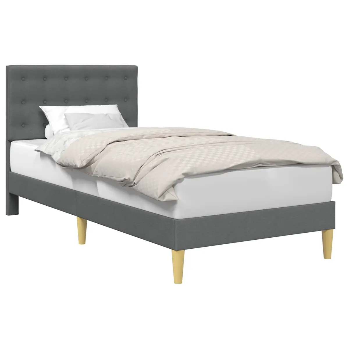 Bed Frame with Fabric Headboard Dark Grey 90 x 190 cm