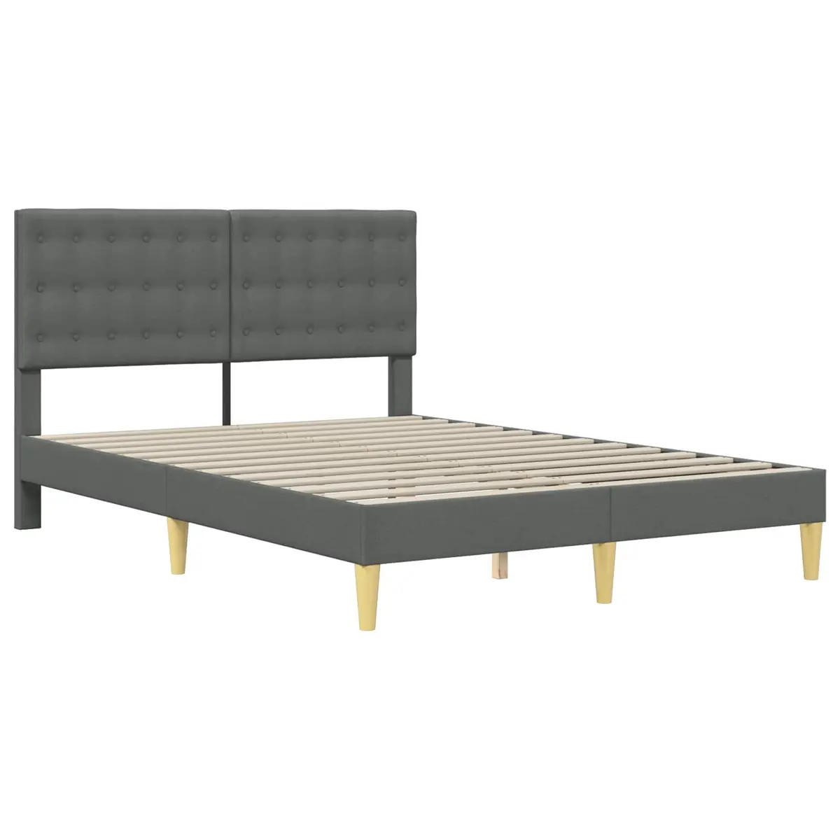 Bed Frame with Headboard Dark Grey Fabric Upholstered Modern Bedroom Furniture
