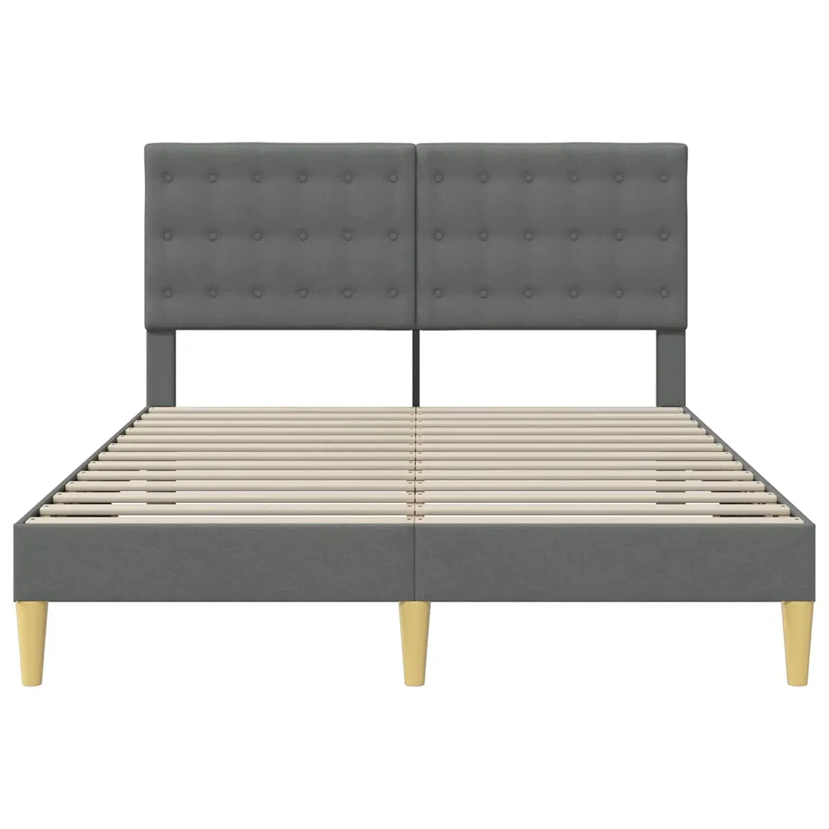 Bed Frame with Headboard Dark Grey Fabric Upholstered Modern Bedroom Furniture