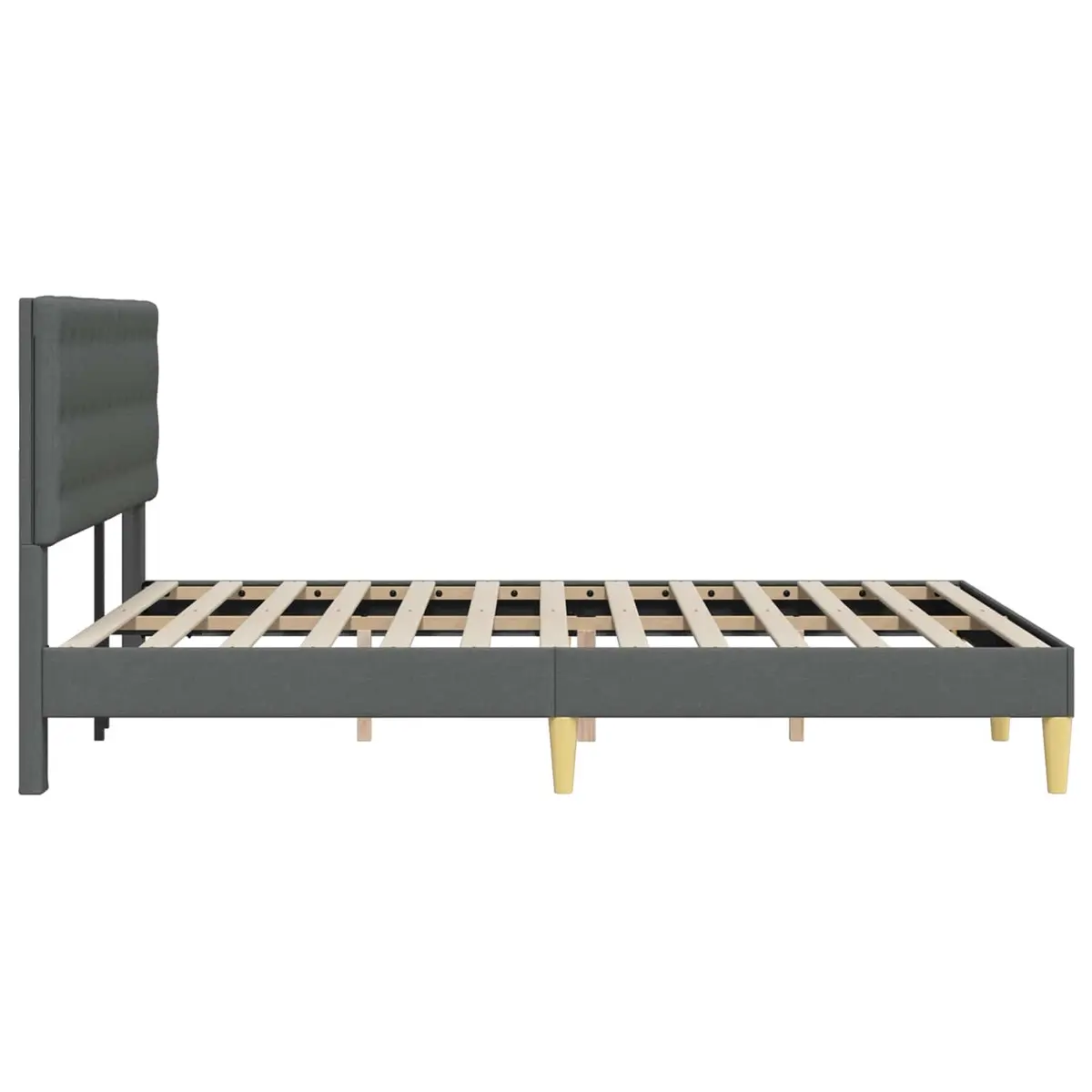 Bed Frame with Headboard Dark Grey Fabric Upholstered Modern Bedroom Furniture