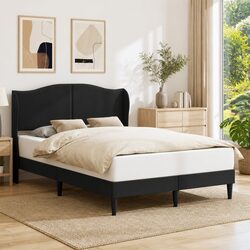 Modern Black Bed Frame with Headboard Faux Leather Bedroom Furniture 137x190cm