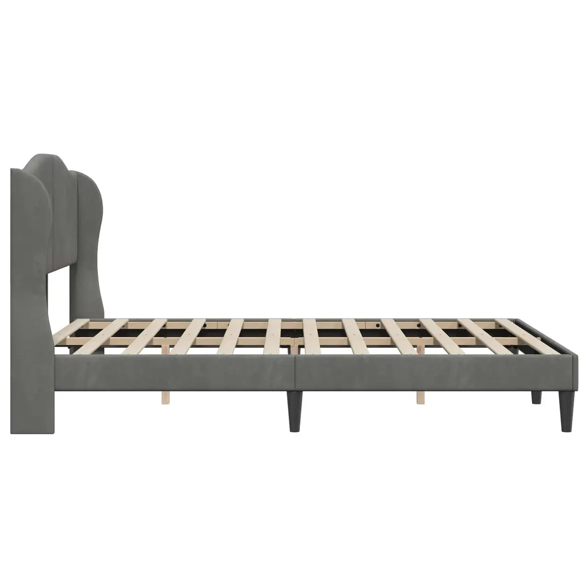 Bed Frame Velvet Headboard Dark Grey 137 x 190 cm Modern Platform