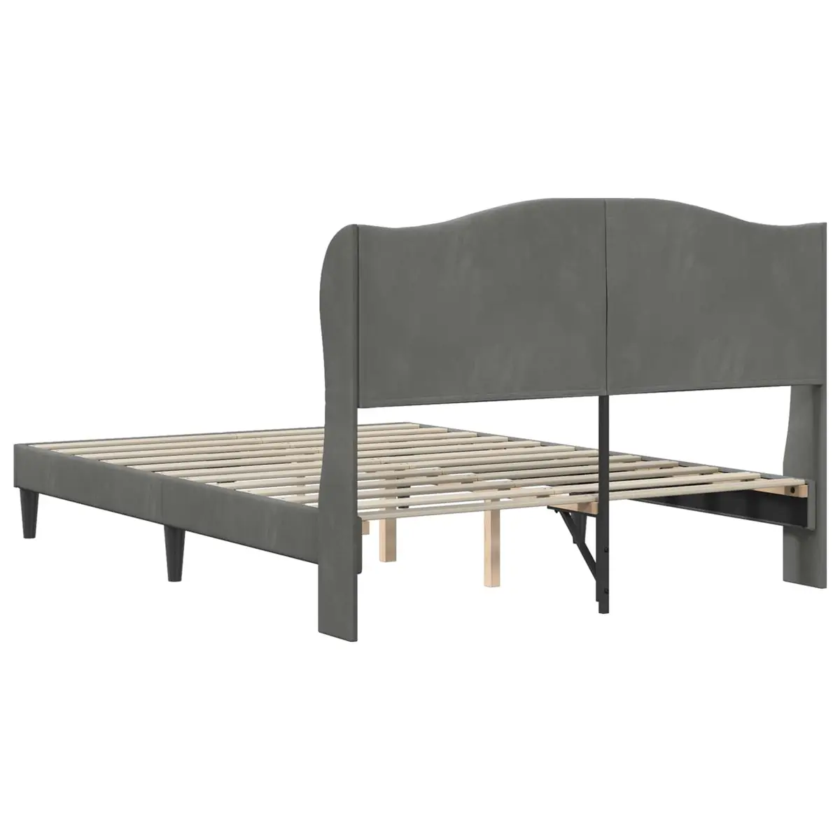 Bed Frame Velvet Headboard Dark Grey 153 x 203 cm Modern Bedroom Furniture
