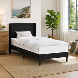 Friendly Black Bed Frame with LED Strip Lights 90 x 190 cm