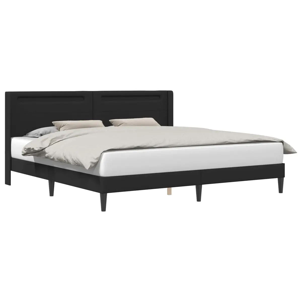 Black Bed Frame with Multicolour LED Strip Lights Faux Leather 180x200cm