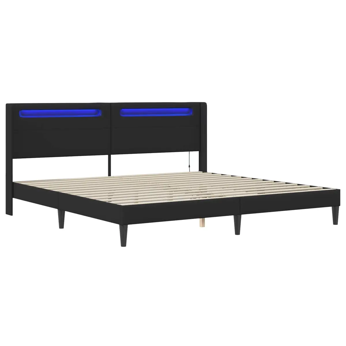 Black Bed Frame with Multicolour LED Strip Lights Faux Leather 180x200cm
