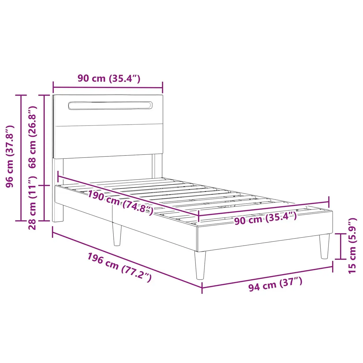 Black Bed Frame 90 x 190 cm Modern Bedroom Furniture Faux Leather Slatted Base