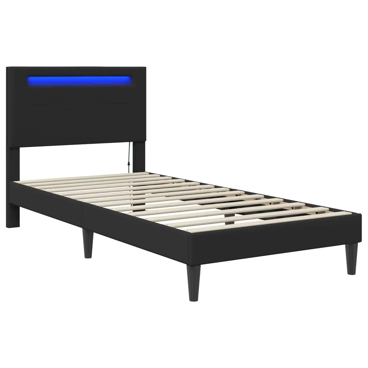 Black Bed Frame 90 x 190 cm Modern Bedroom Furniture Faux Leather Slatted Base