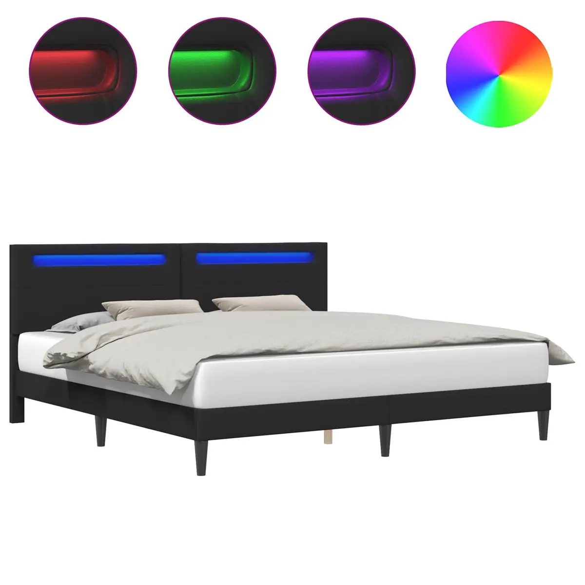 Black Faux Leather Bed Frame with Slatted Base 180 x 200 cm LED Lighting and USB