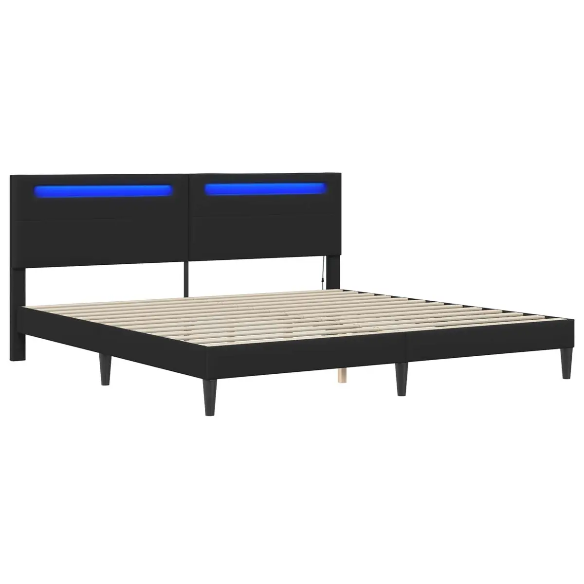 Black Faux Leather Bed Frame with Slatted Base 180 x 200 cm LED Lighting and USB