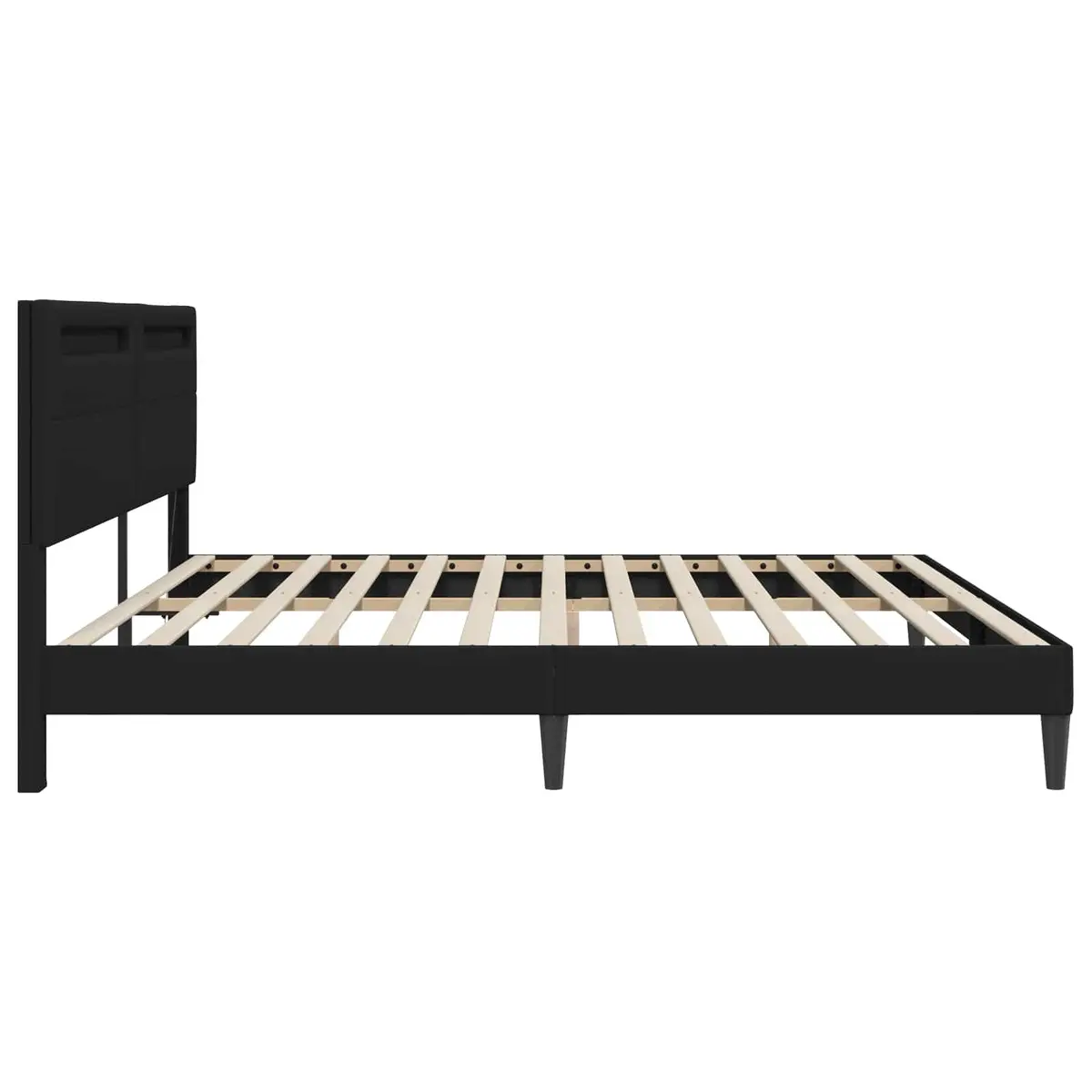 Black Faux Leather Bed Frame with Slatted Base 180 x 200 cm LED Lighting and USB