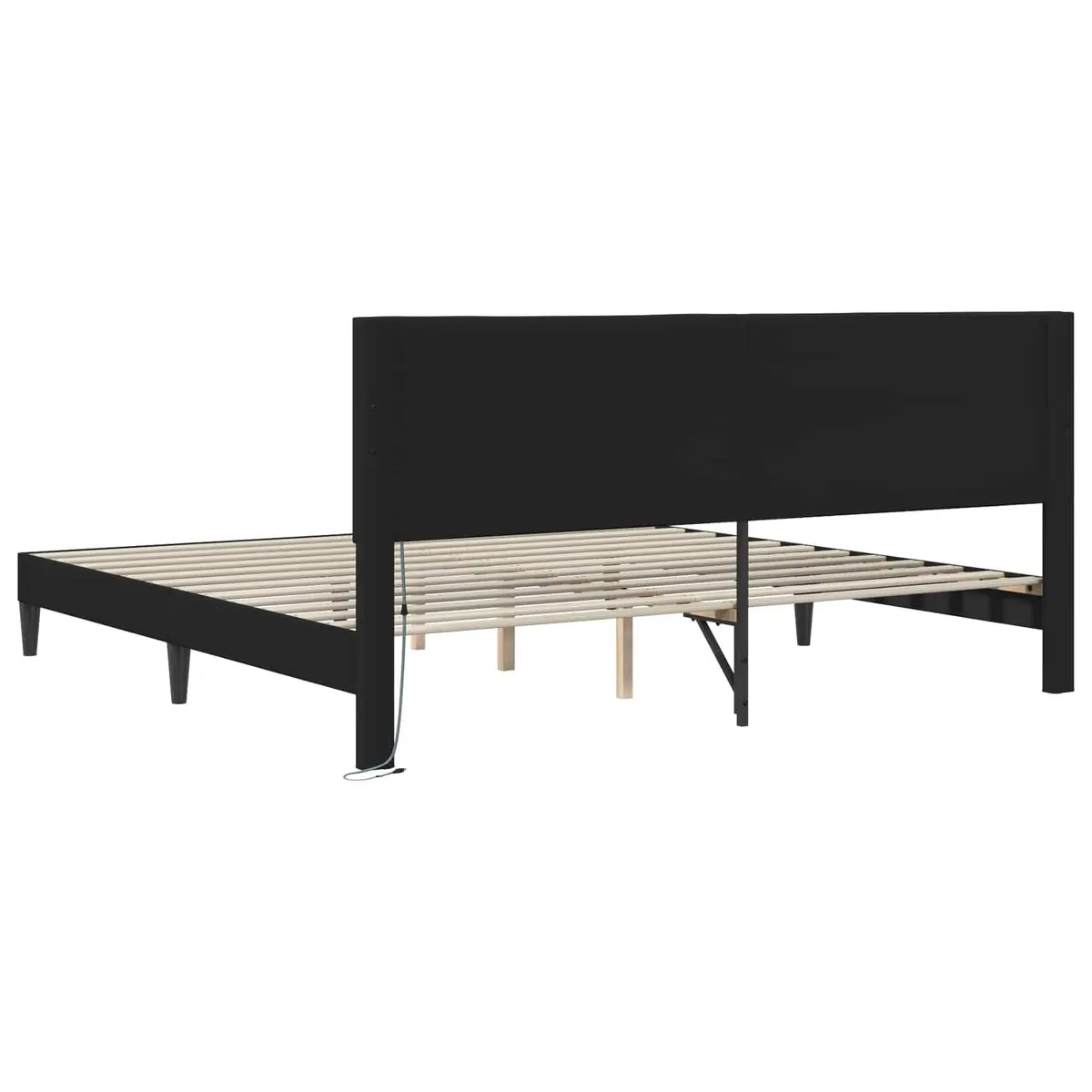 Black Faux Leather Bed Frame with Slatted Base 180 x 200 cm LED Lighting and USB