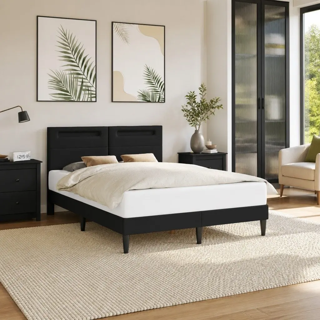 Faux Leather Bed Frame with LED Lighting 153 x 203 cm