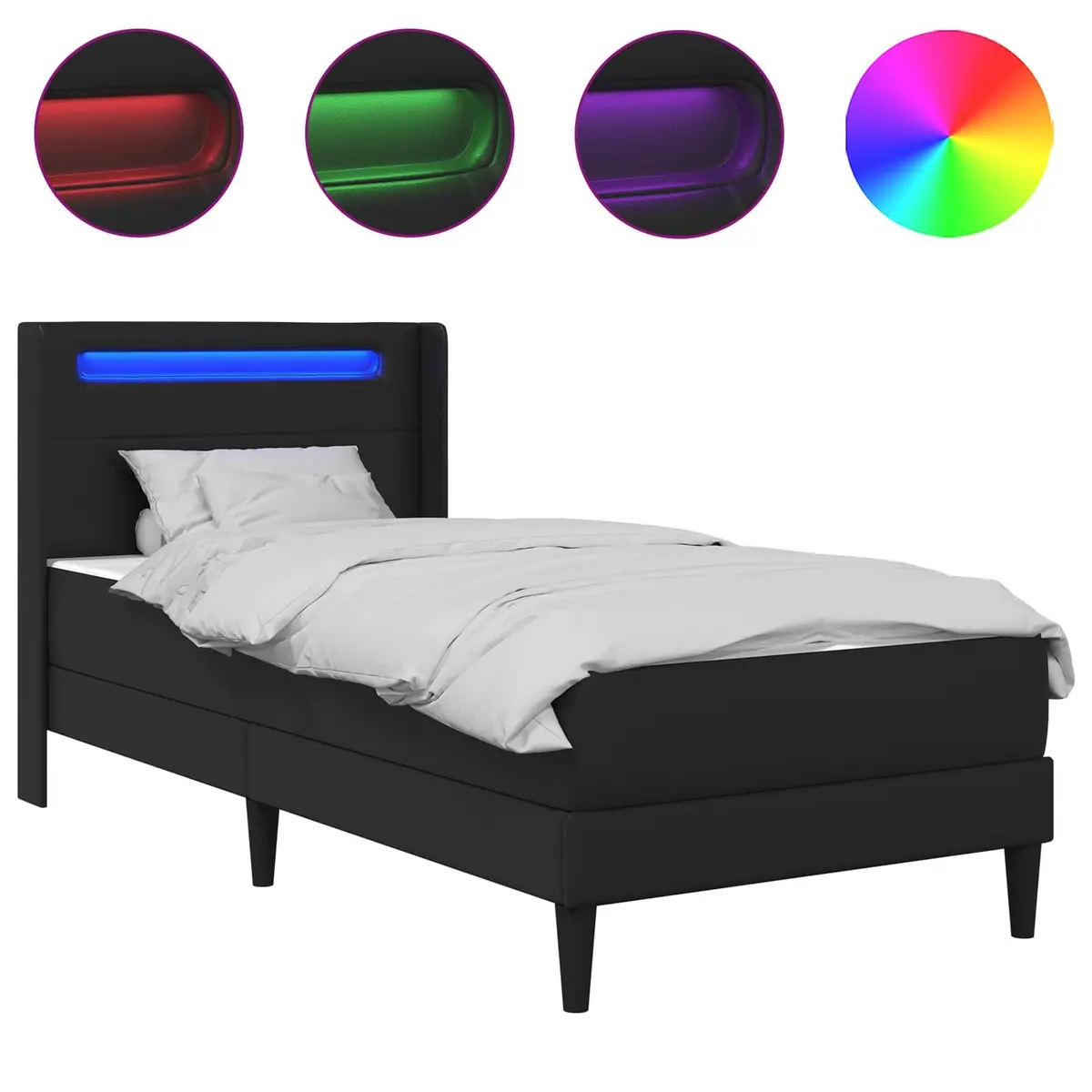 Black Bed Frame with Mattress 90 x 190 cm Faux Leather LED USB Ports