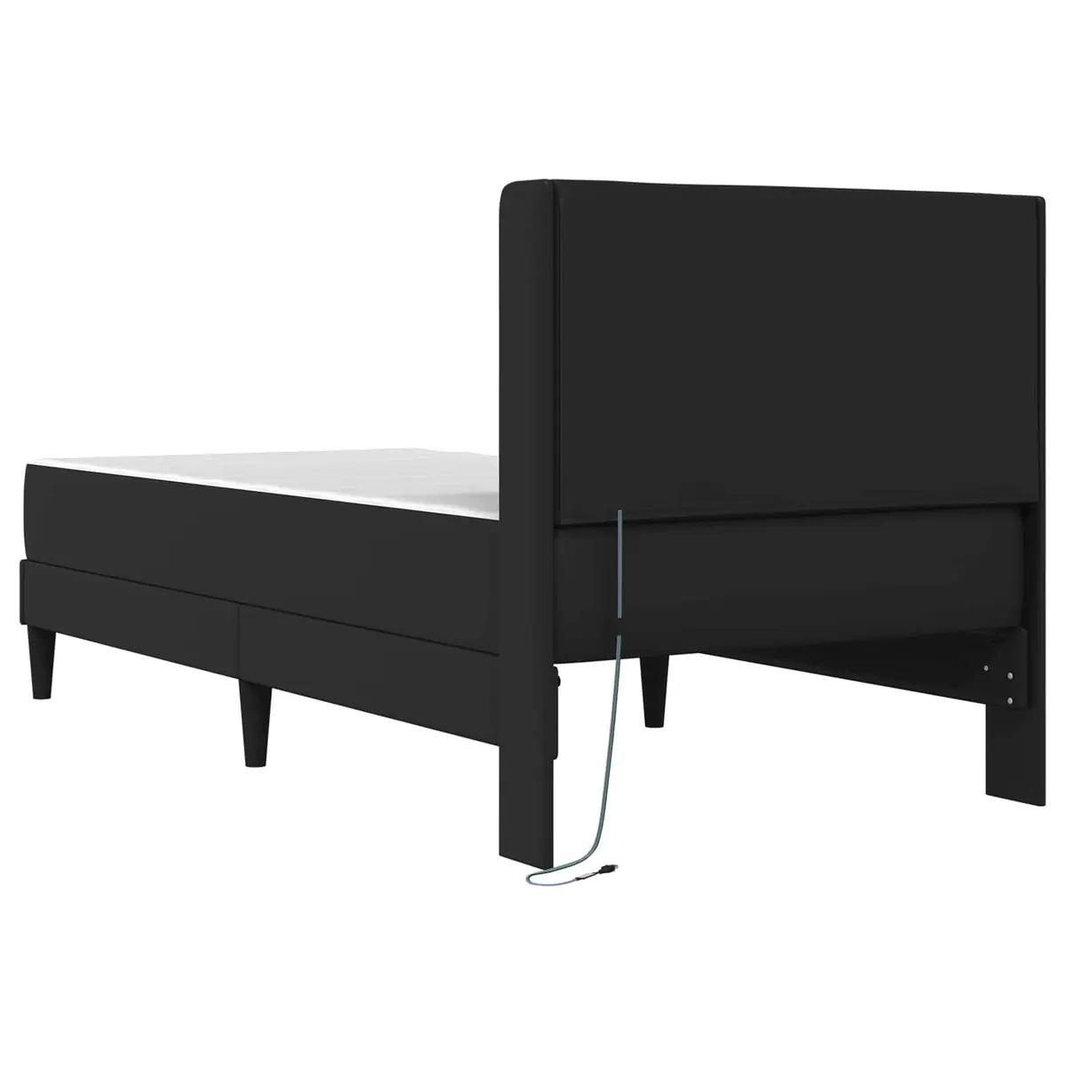 Black Bed Frame with Mattress 90 x 190 cm Faux Leather LED USB Ports