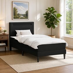 Bed Frame with LED Strip Lights Black 90 x 190 cm Faux Leather Headboard Storage
