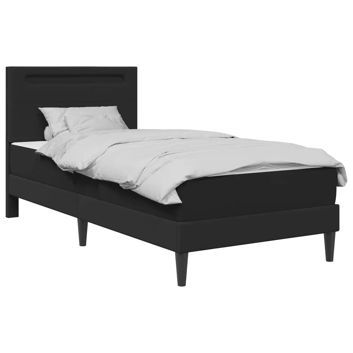 Bed Frame with LED Strip Lights Black 90 x 190 cm Faux Leather Headboard Storage