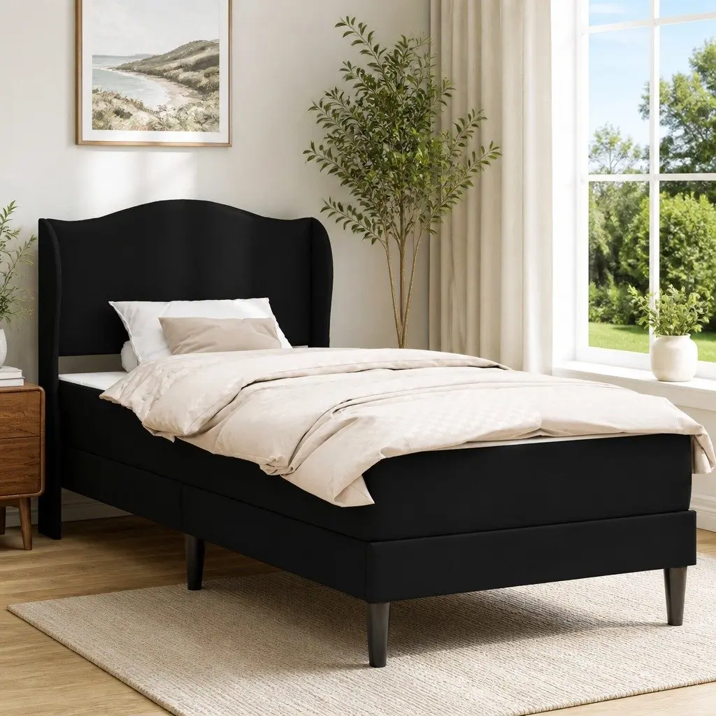 Bed Frame with Padded Headboard 90x190cm Black Faux Leather