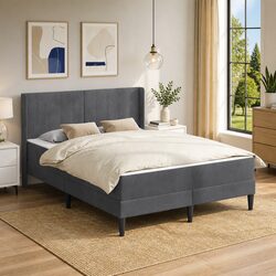 Your Cozy Bed Frame with Mattress in Dark Grey Velvet