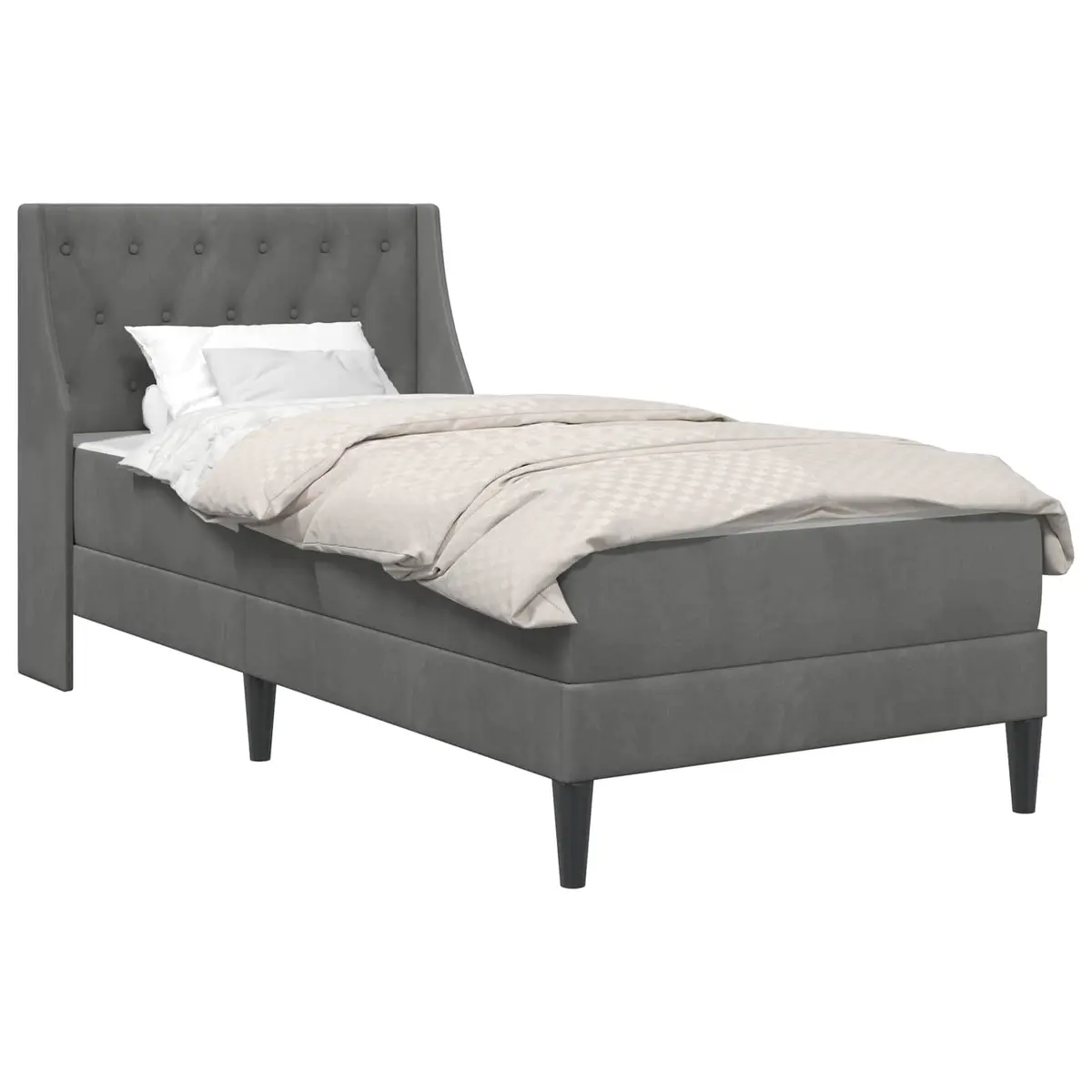 Bed Frame with Integrated Mattress Grey Velvet Modern 107 x 203 cm