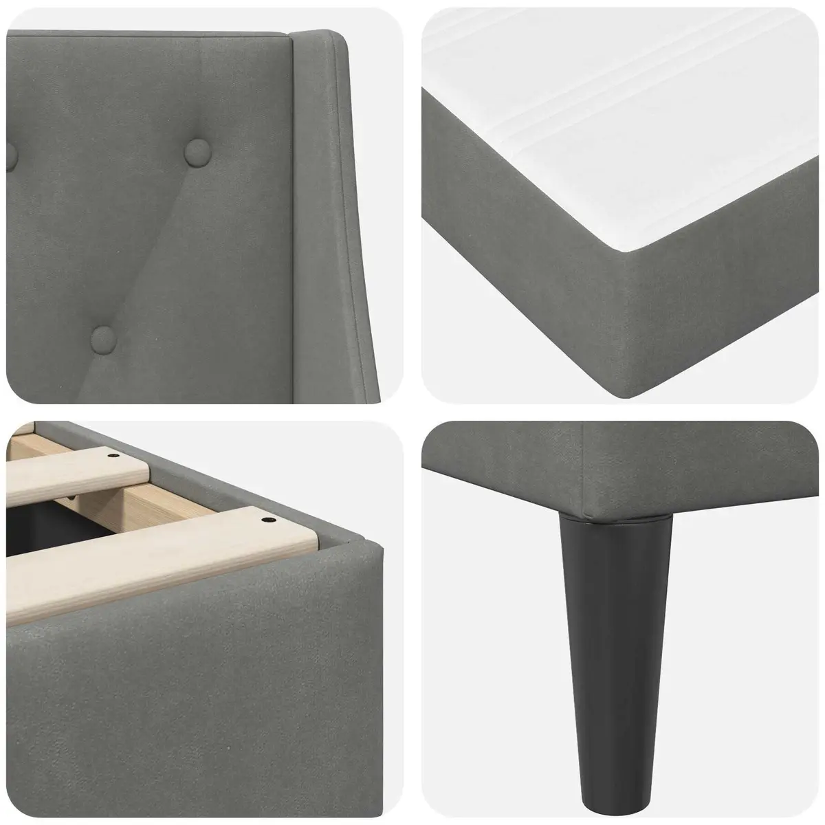 Bed Frame with Integrated Mattress Grey Velvet Modern 107 x 203 cm
