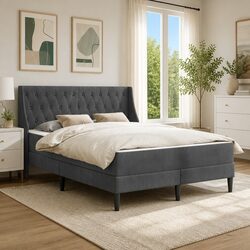 Grey Velvet Bed Frame with Mattress 137 x 190 cm Modern Bedroom Furniture