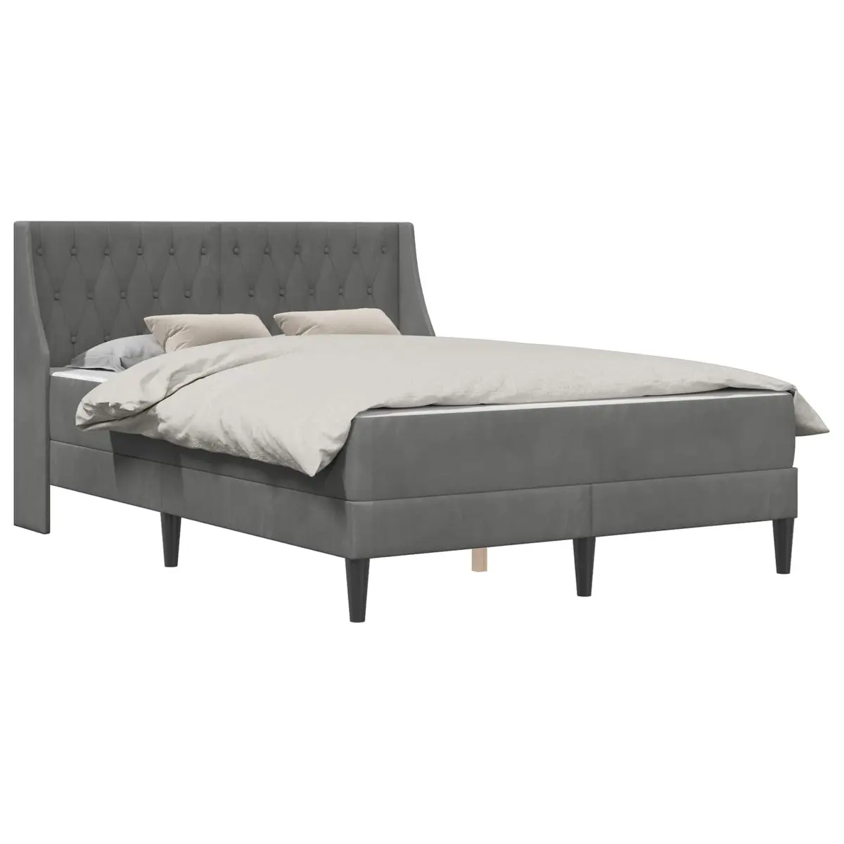 Bed Frame with Mattress Grey Velvet Modern 137 x 190 cm