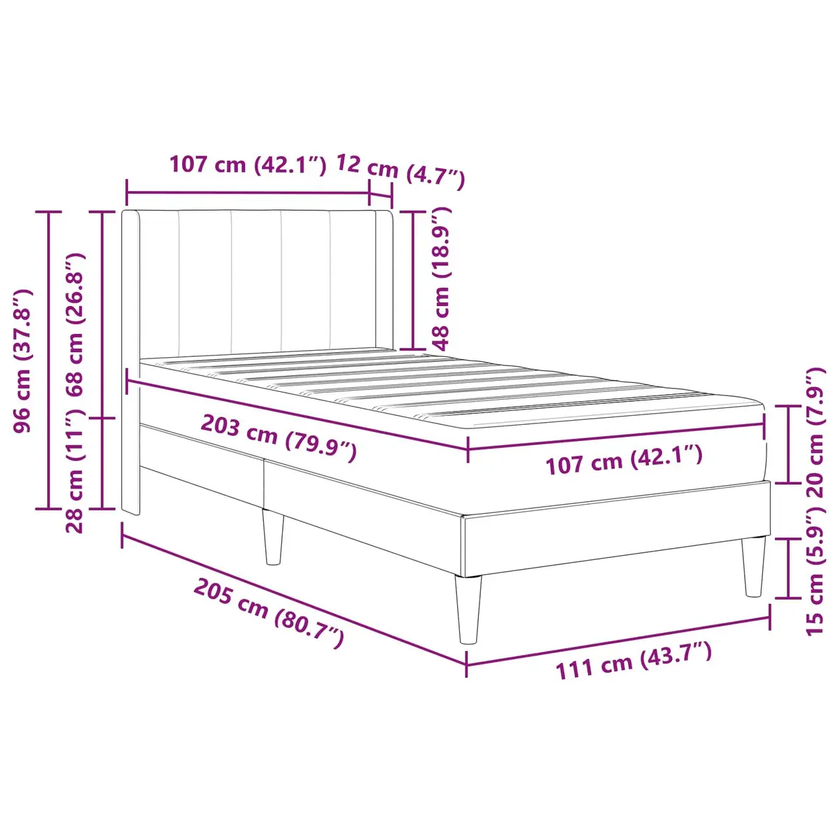 Bed Frame with Mattress Grey Modern Plywood 107 x 203 cm