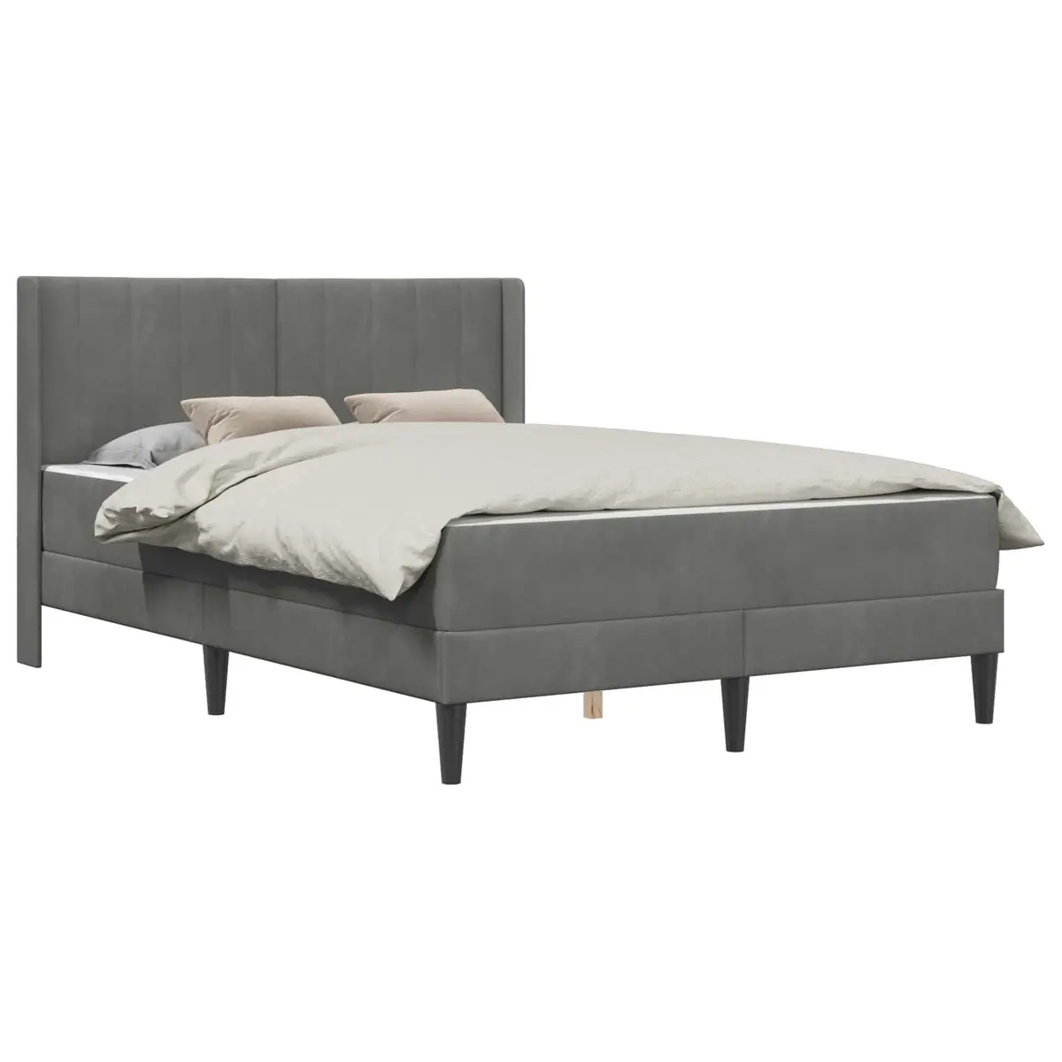 Bed Frame with Mattress Grey 137 x 190 cm Velvet Modern Bedroom Furniture