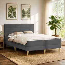 Bed Frame with Mattress Grey 137 x 190 cm Fabric Bedroom Furniture Modern Design