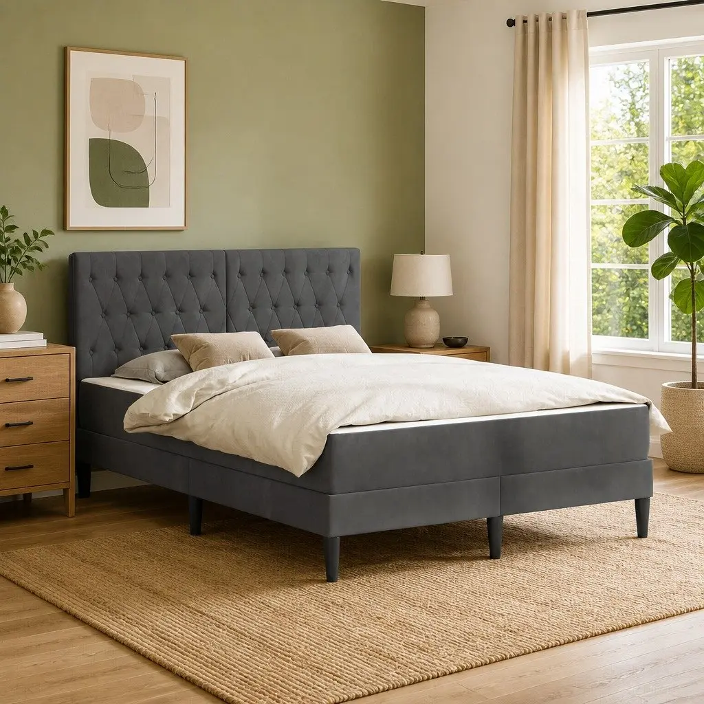 Bed Frame with Velvet Headboard