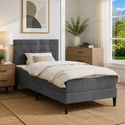 Your New Grey Bed Frame with Mattress 107 x 203 cm Velvet Headboard