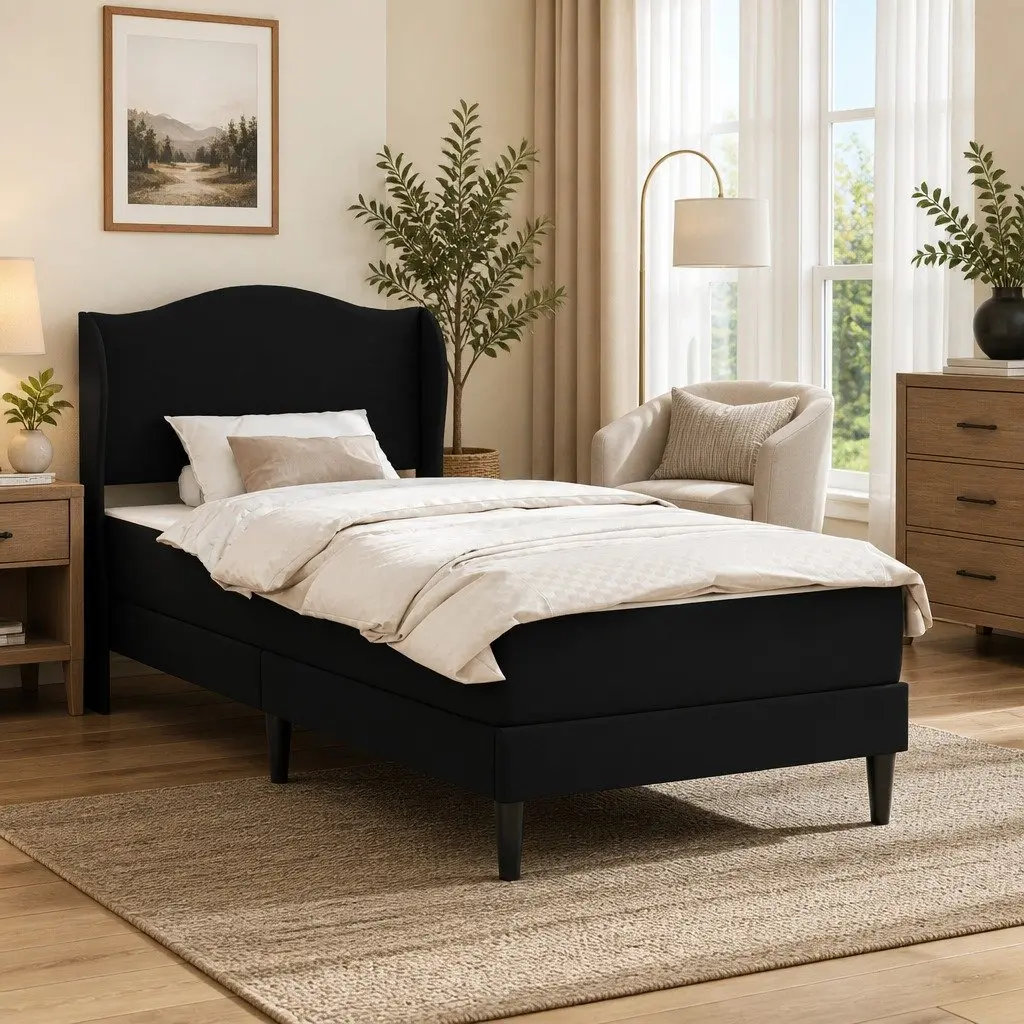 Black Faux Leather Bed Frame with Headboard