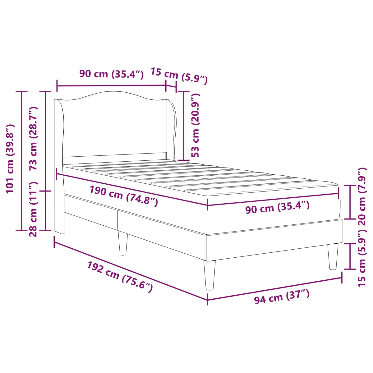 Black Faux Leather Bed Frame with Headboard