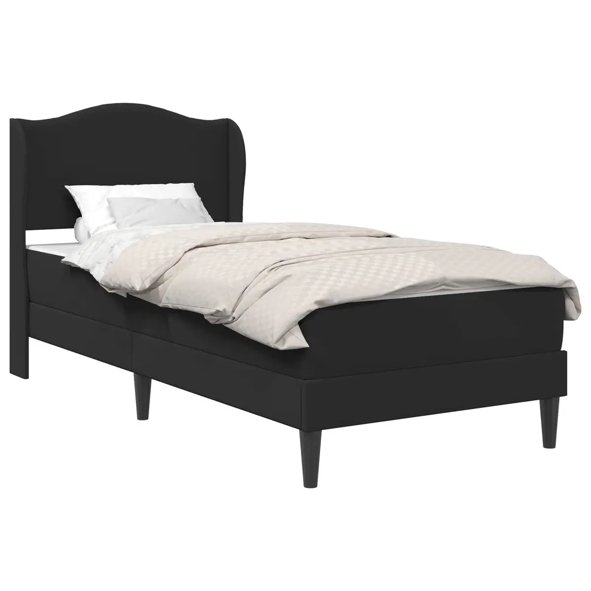 Bed Frame with Headboard Black 107 x 203 cm Modern Bedroom Furniture Slatted