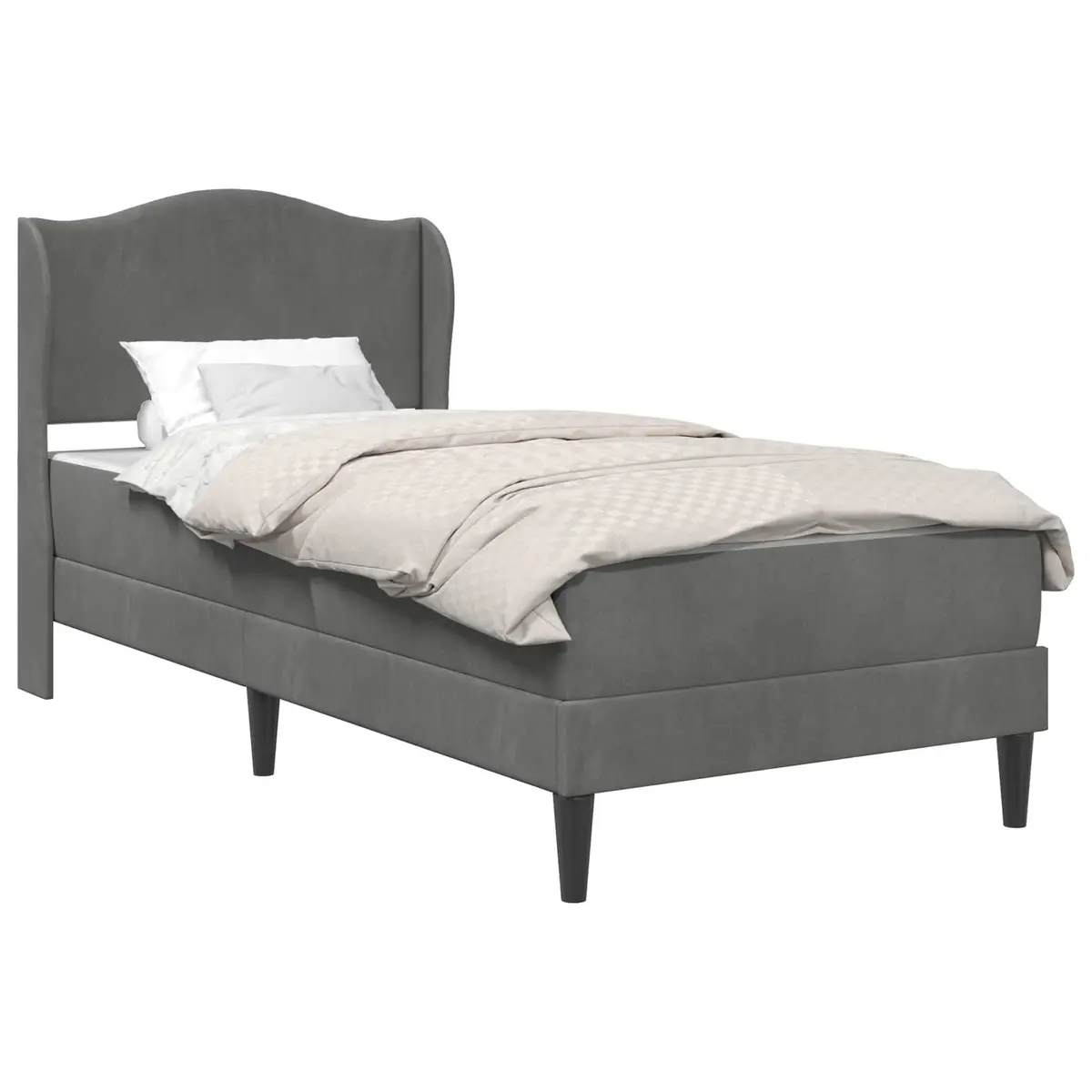 Bed Frame Velvet Upholstery Storage Dark Grey 107 x 203 cm with Headboard