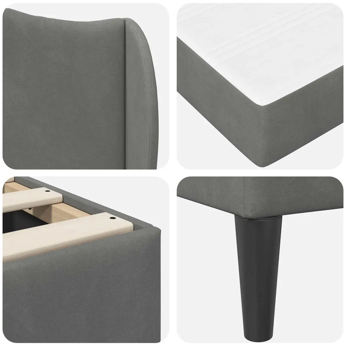 Bed Frame Velvet Upholstery Storage Dark Grey 107 x 203 cm with Headboard