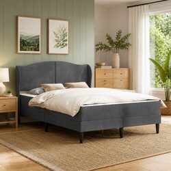 Bed Frame with Headboard Dark Grey 137 x 190 cm Velvet Upholstery Storage