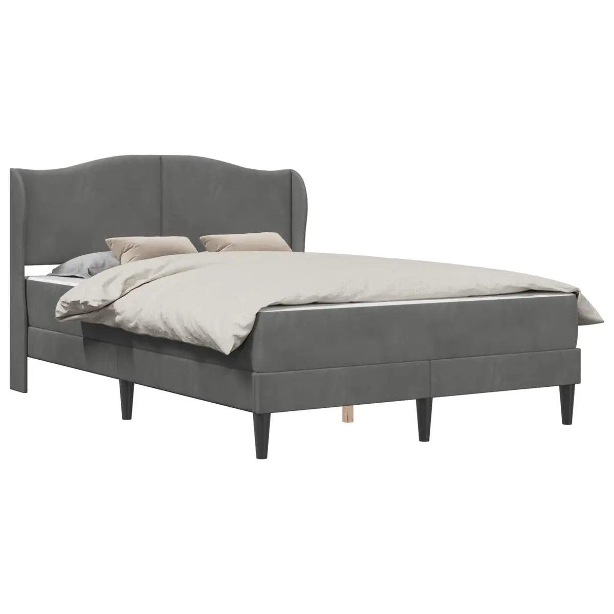 Bed Frame with Headboard Dark Grey Velvet Upholstery 137 x 190 cm
