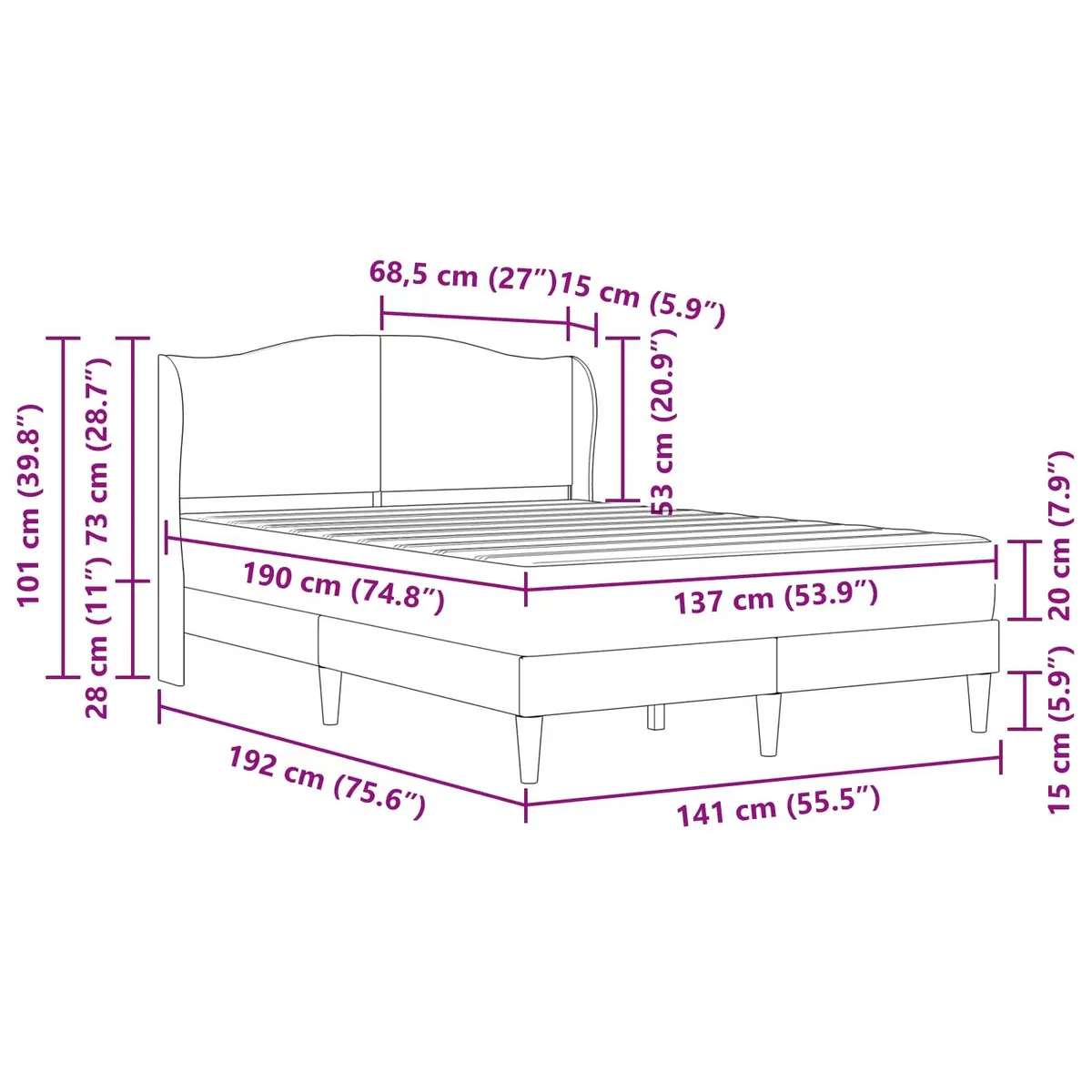 Bed Frame with Headboard Dark Grey Velvet Upholstery 137 x 190 cm