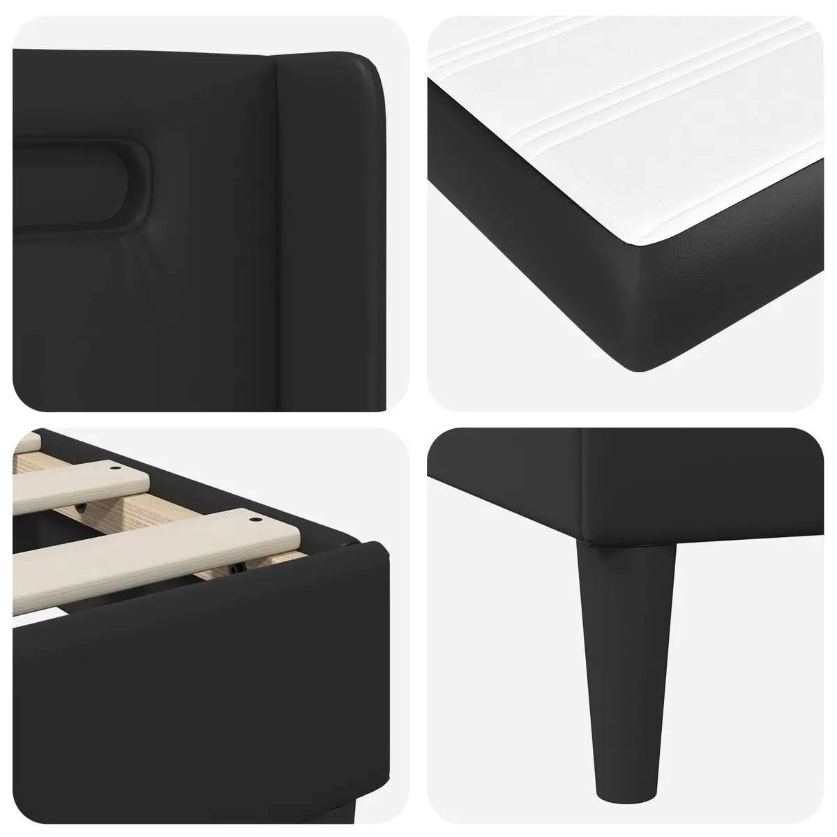 Bed Frame with Mattress Faux Leather Headboard LED Lighting Black 107 x 203 cm