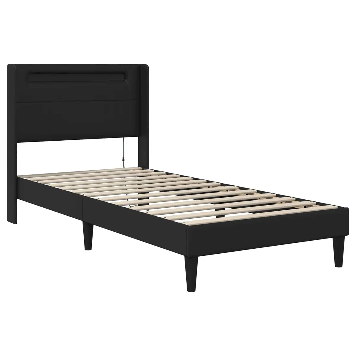 Bed Frame with Mattress Faux Leather Headboard LED Lighting Black 107 x 203 cm
