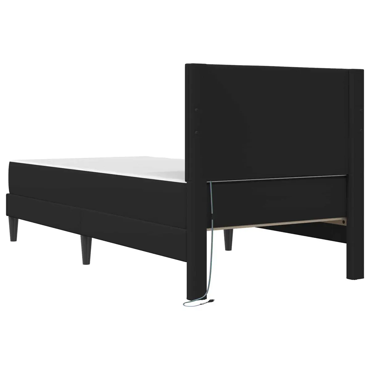 Bed Frame with LED Strip Lights Black Faux Leather Headboard Modern Design