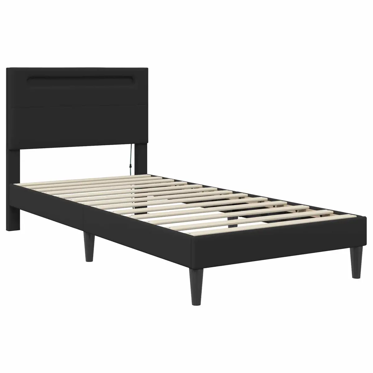 Bed Frame with LED Strip Lights Black 90 x 190 cm Faux Leather Modern Design